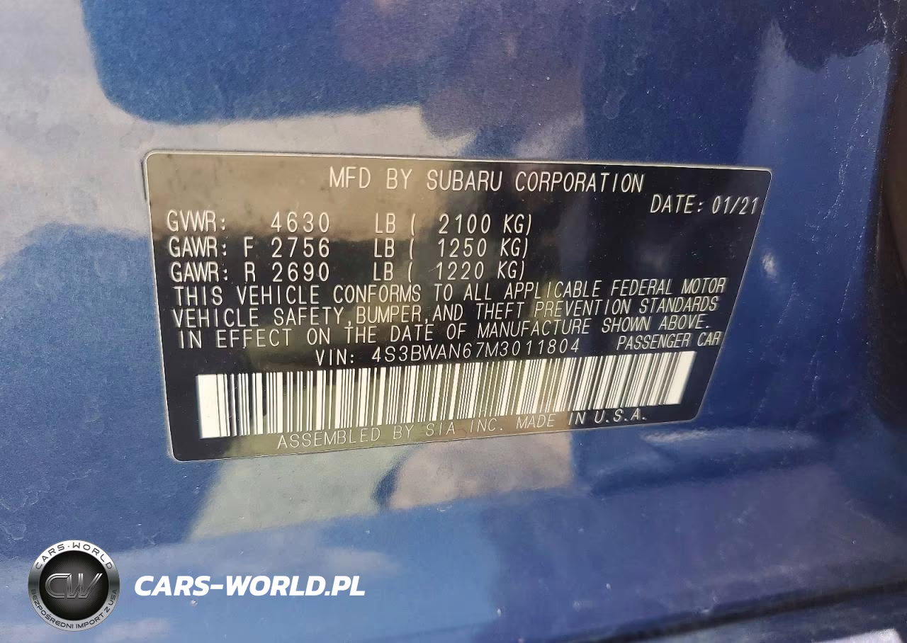 2021 Subaru Legacy Limited VIN:4S3BWAN67M3011804 - 12