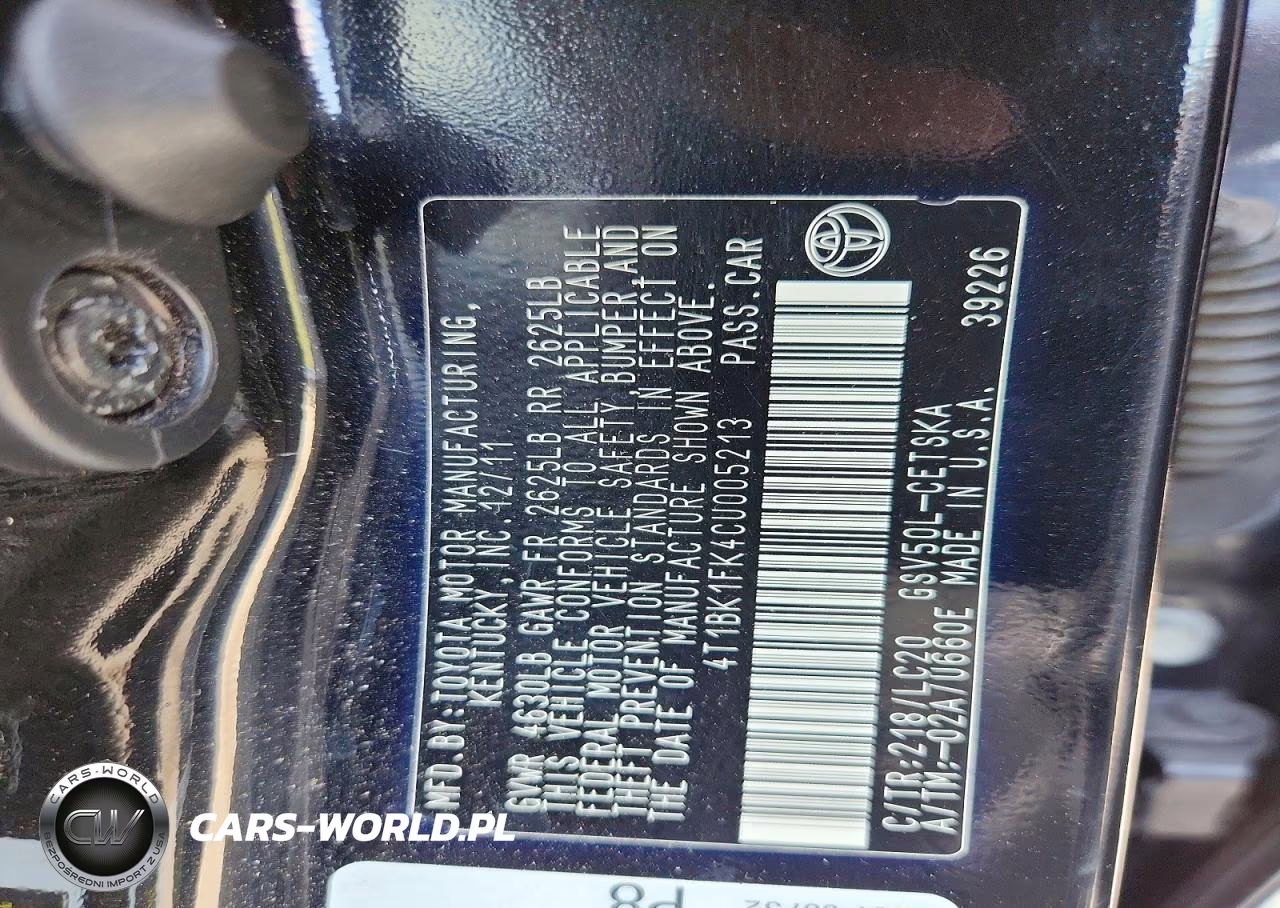 2012 Toyota Camry Se V6 VIN:4T1BK1FK4CU005213 - 13