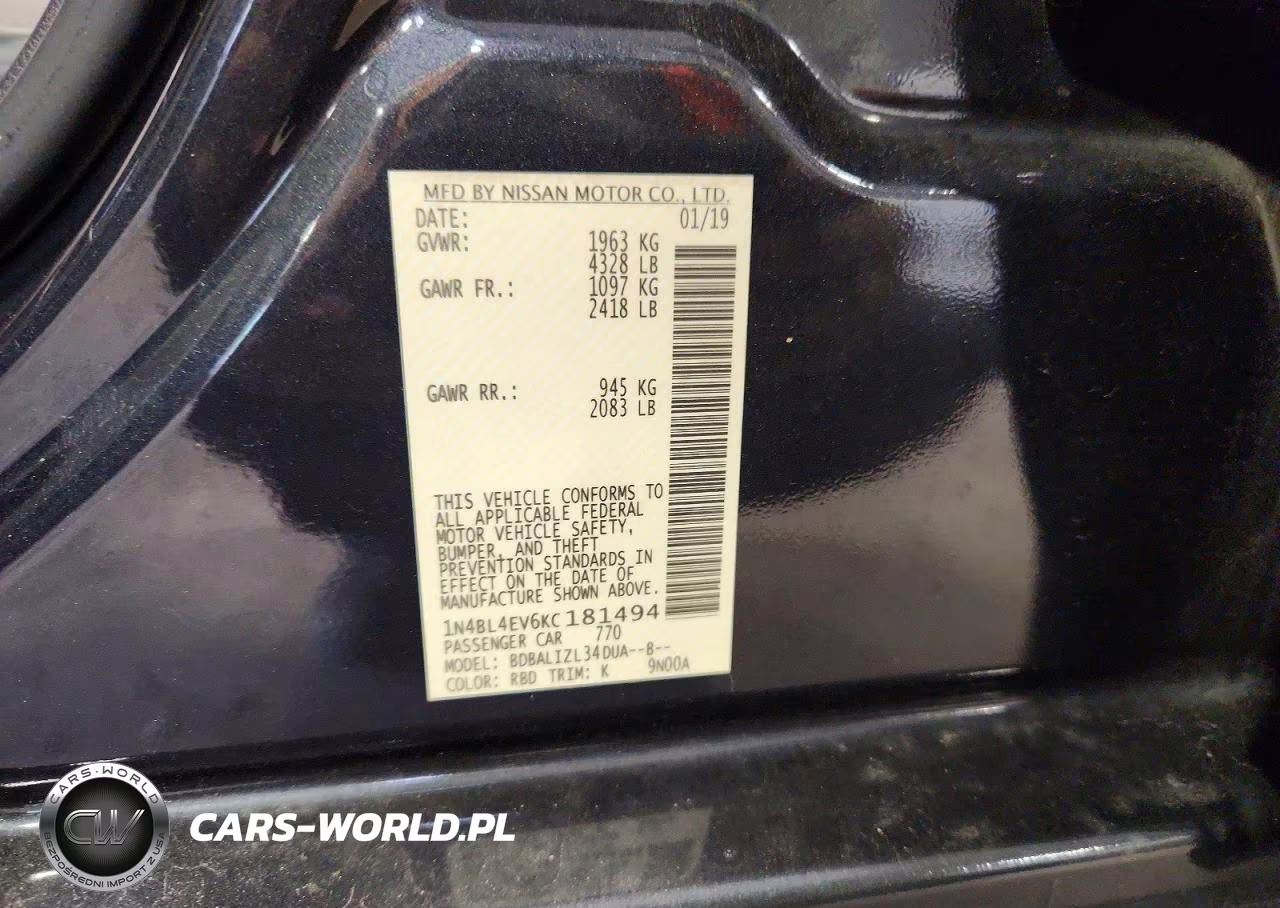 2019 Nissan Altima Sl VIN:1N4BL4EV6KC181494 - 13