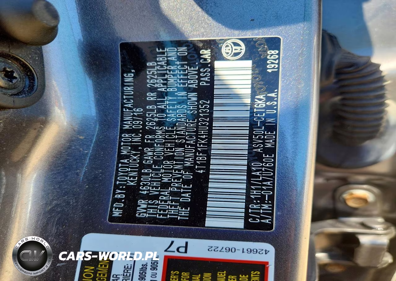 2017 Toyota Camry Xle VIN:4T1BF1FK4HU321352 - 12