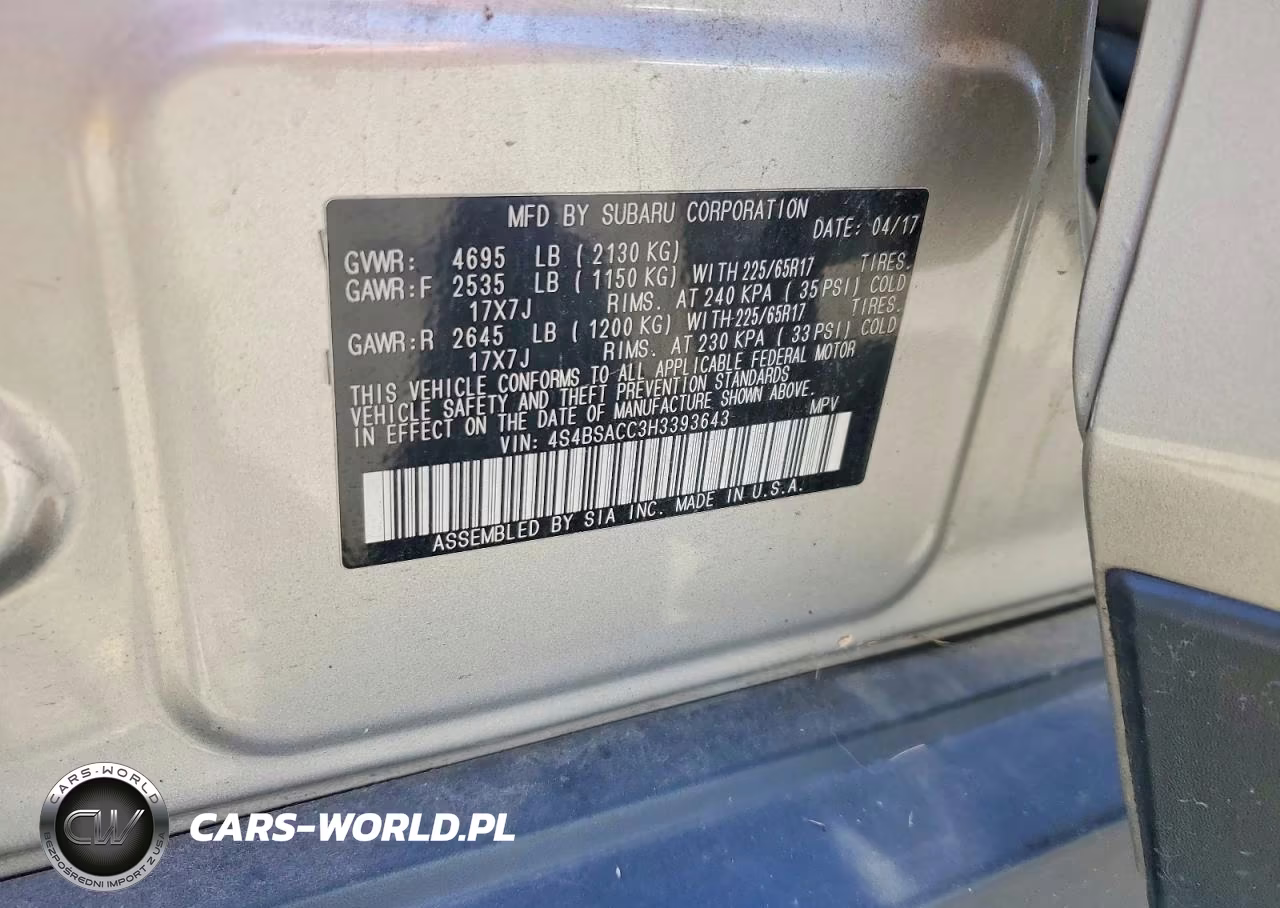 2017 Subaru Outback 2.5I Premium VIN:4S4BSACC3H3393643 - 12