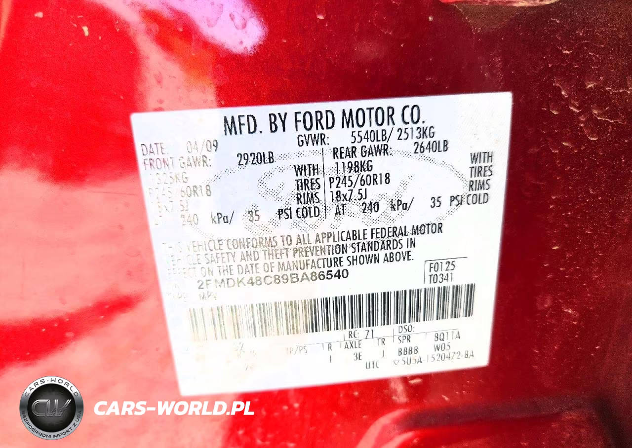 2009 Ford Edge Sel VIN:2FMDK48C89BA86540 - 13