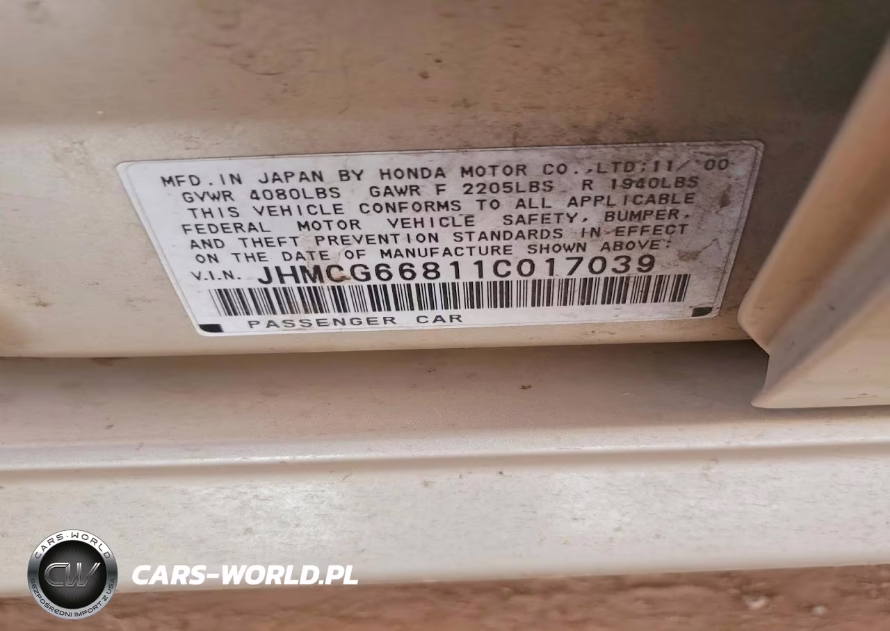 2001 Honda Accord Ex VIN:JHMCG66811C017039 - 13