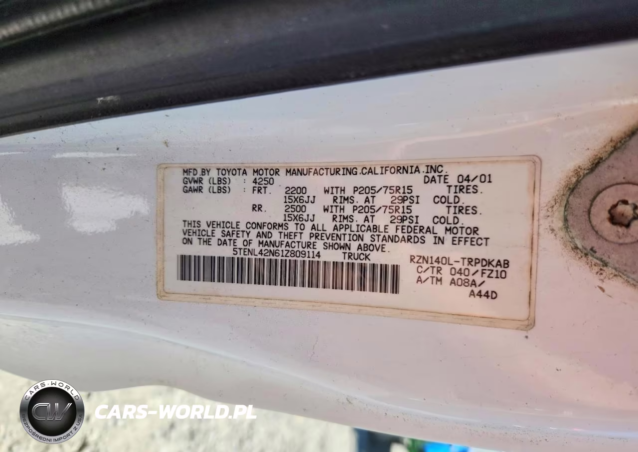 2001 Toyota Tacoma Base VIN:5TENL42N61Z809114 - 12
