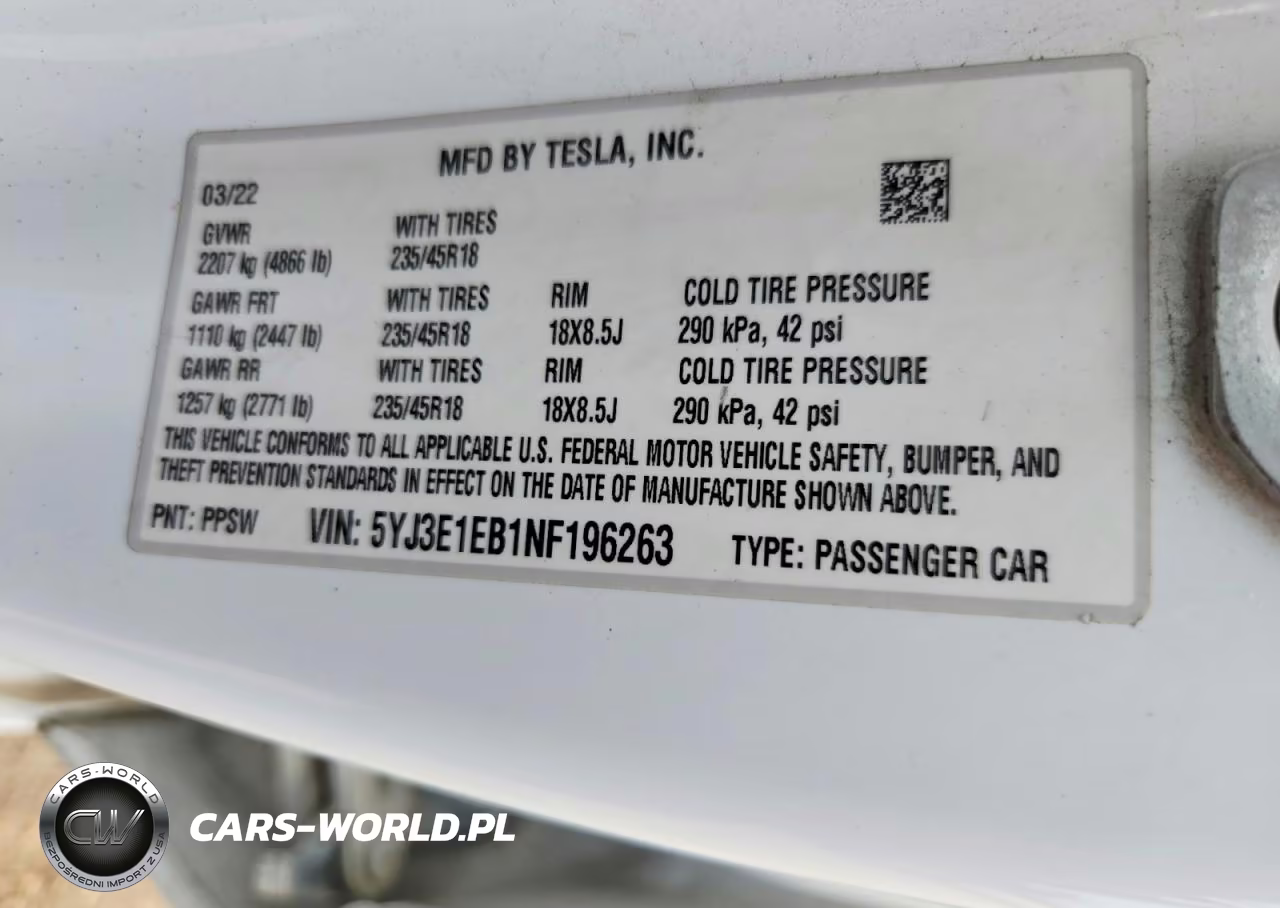 2022 Tesla Model 3 VIN:5YJ3E1EB1NF196263 - 12