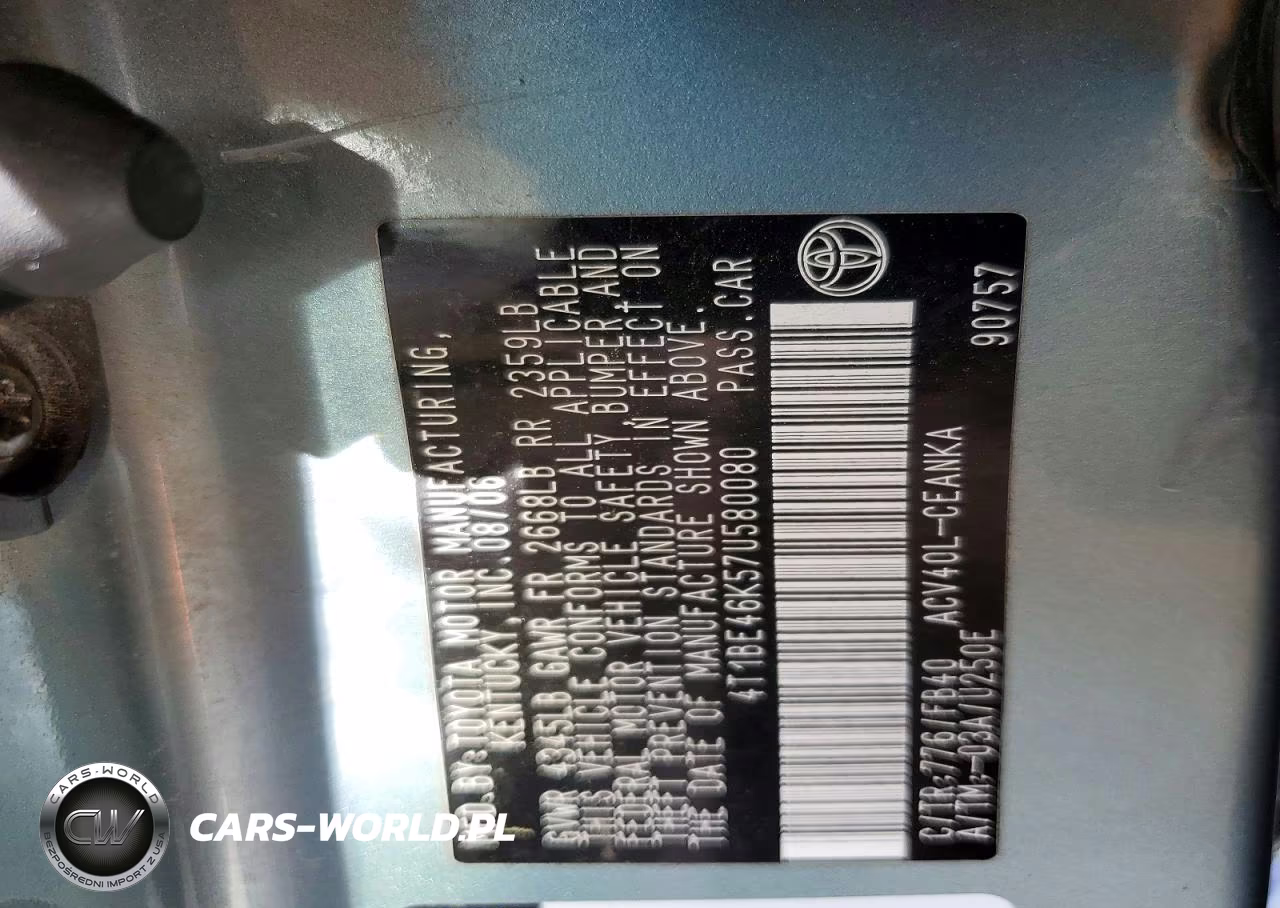 2007 Toyota Camry Le VIN:4T1BE46K57U580080 - 12