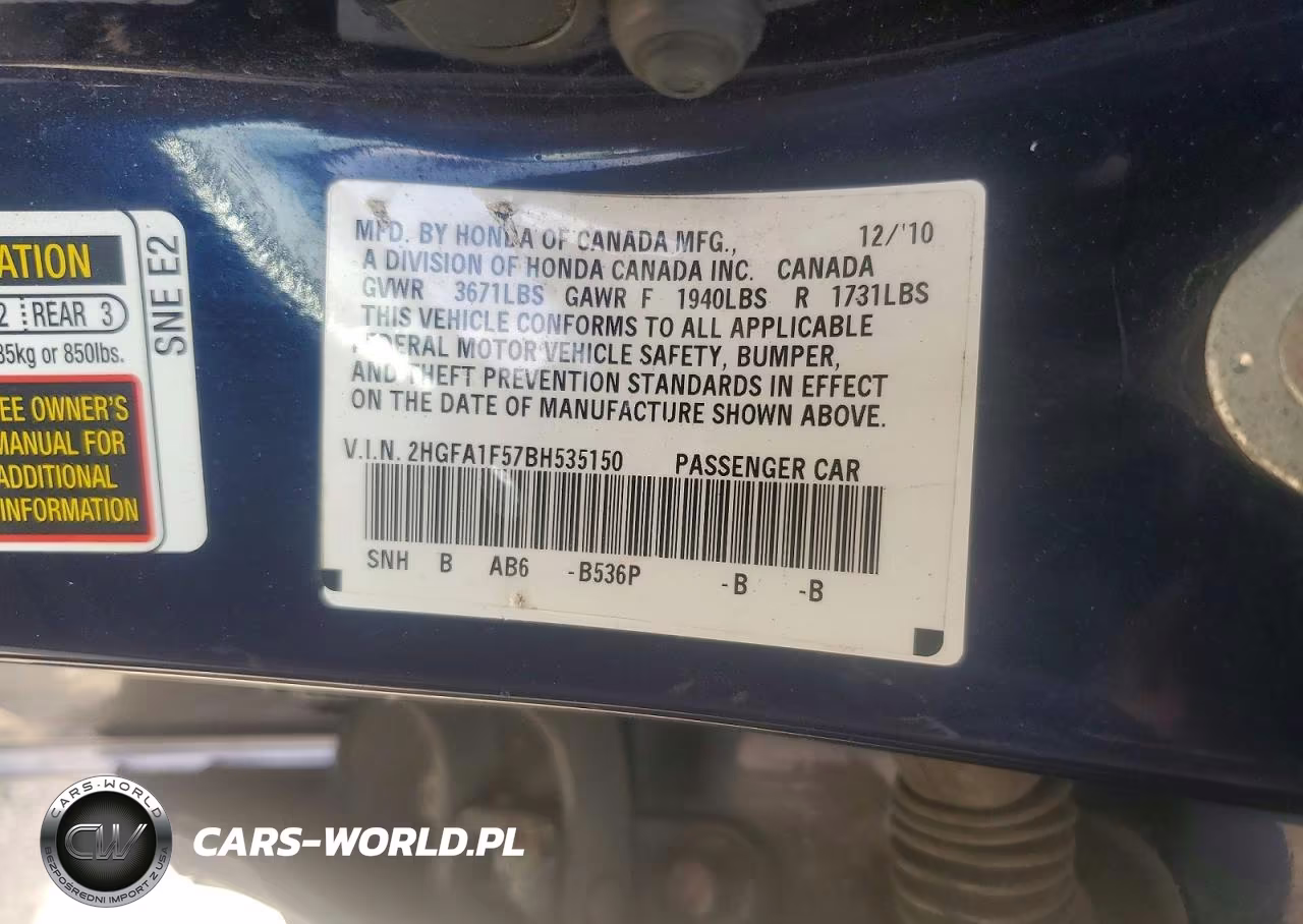 2011 Honda Civic Lx VIN:2HGFA1F57BH535150 - 12