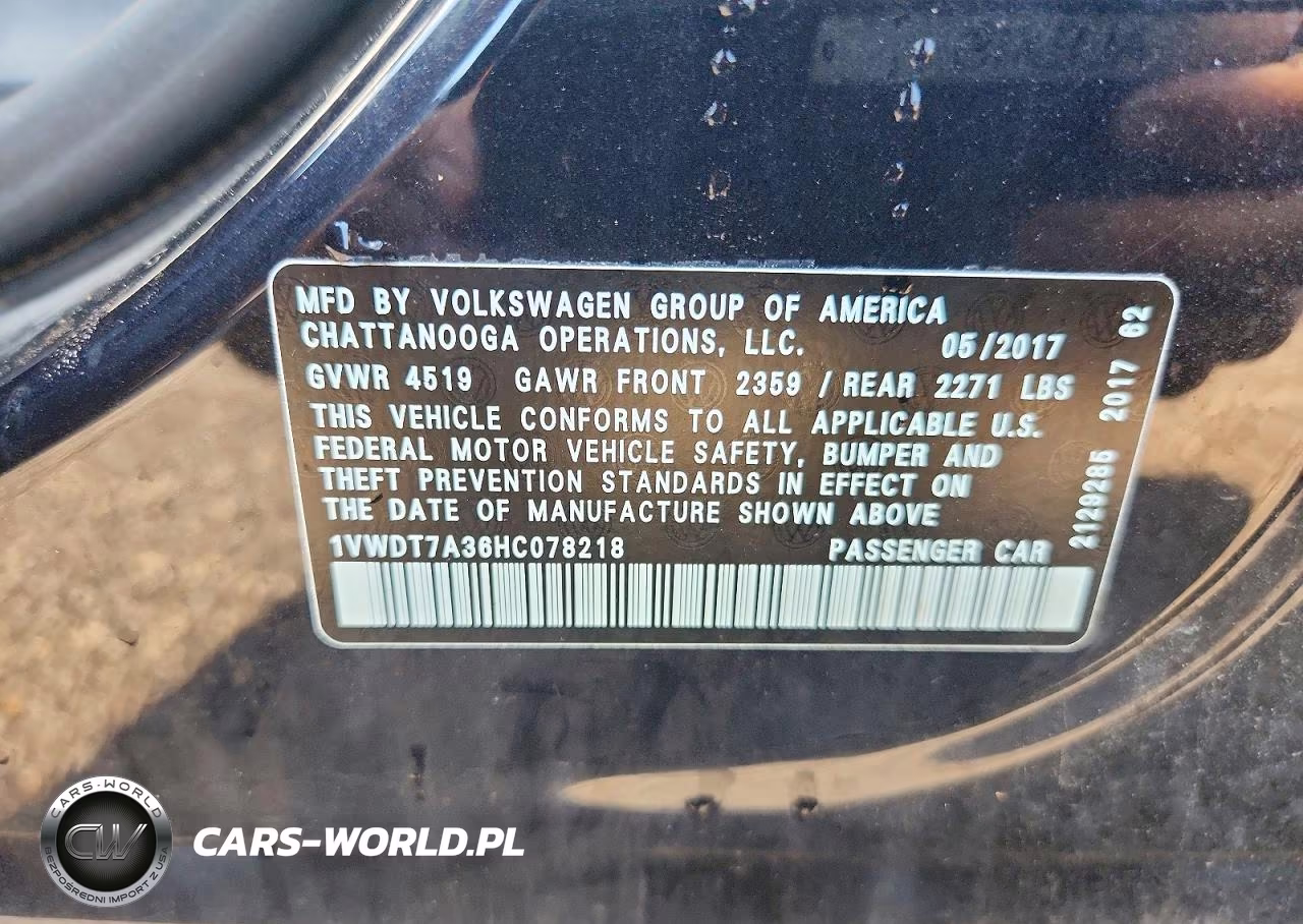 2017 Volkswagen Passat R-Line VIN:1VWDT7A36HC078218 - 13
