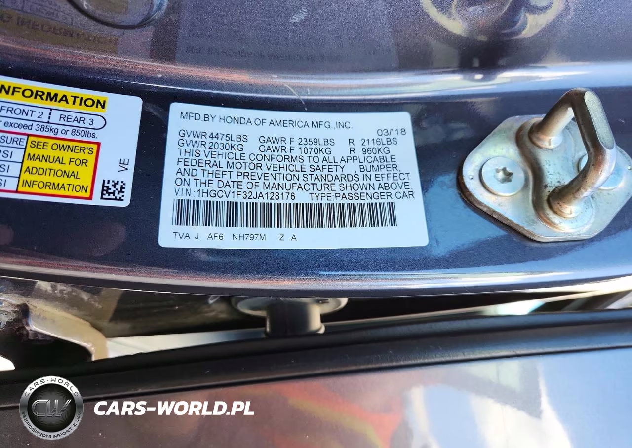 2018 Honda Accord Sport VIN:1HGCV1F32JA128176 - 12