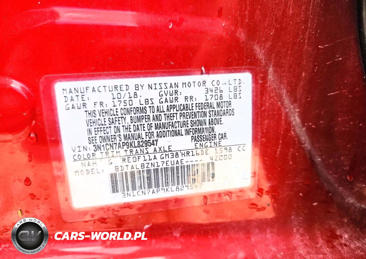 2019 Nissan Versa Sv VIN:3N1CN7AP9KL829547 - 13