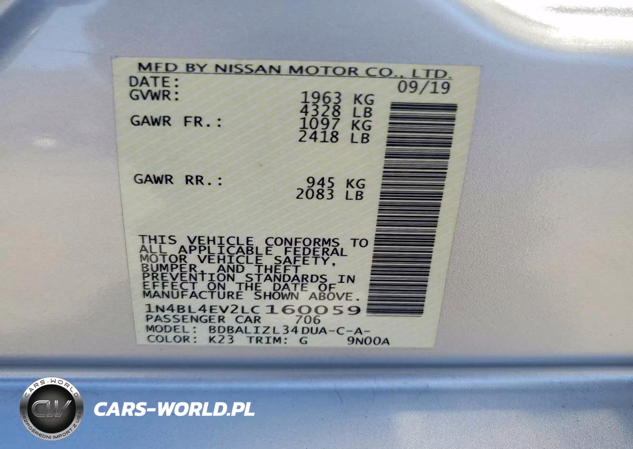 2020 Nissan Altima Sl VIN:1N4BL4EV2LC160059 - 12