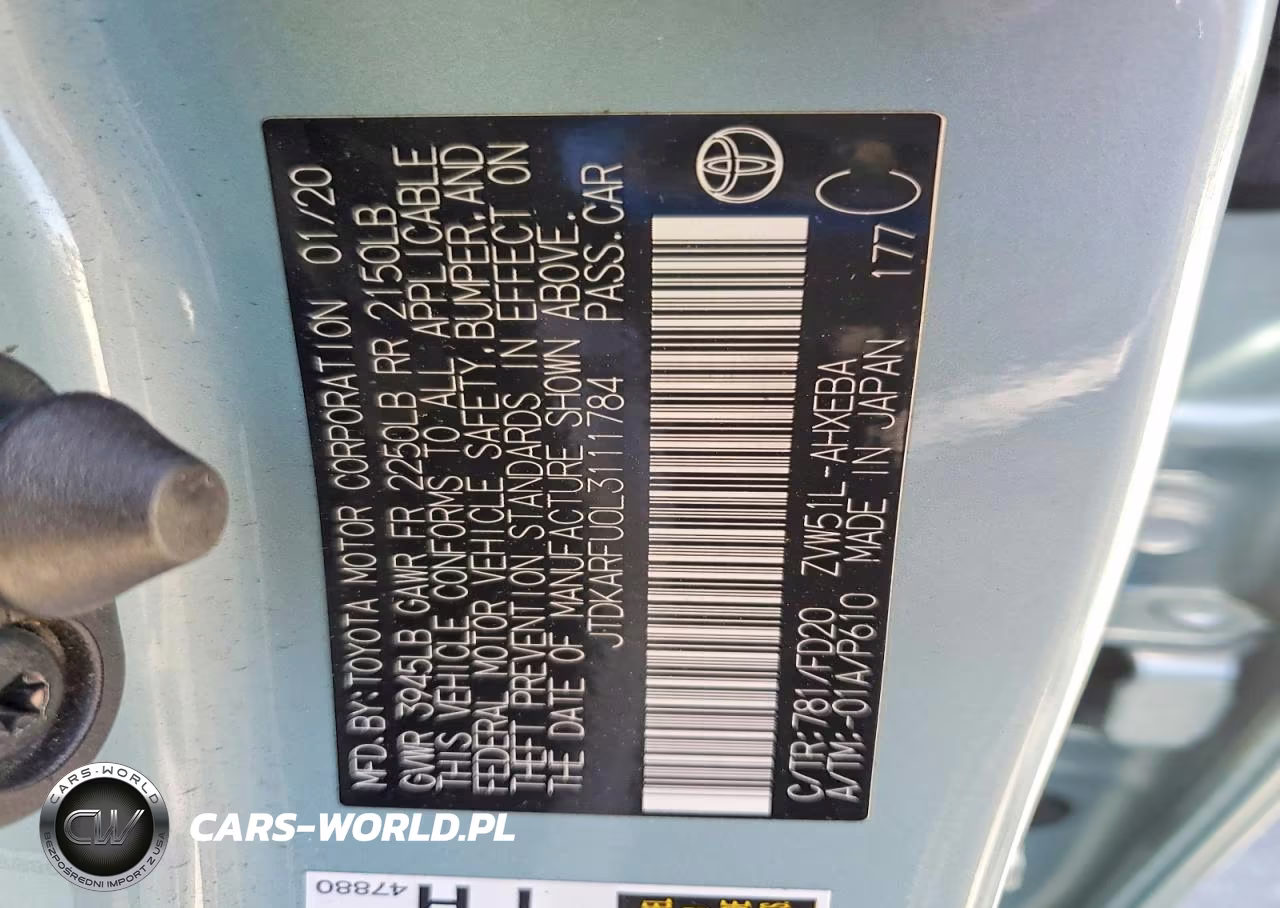 2020 Toyota Prius Le VIN:JTDKARFU0L3111784 - 12