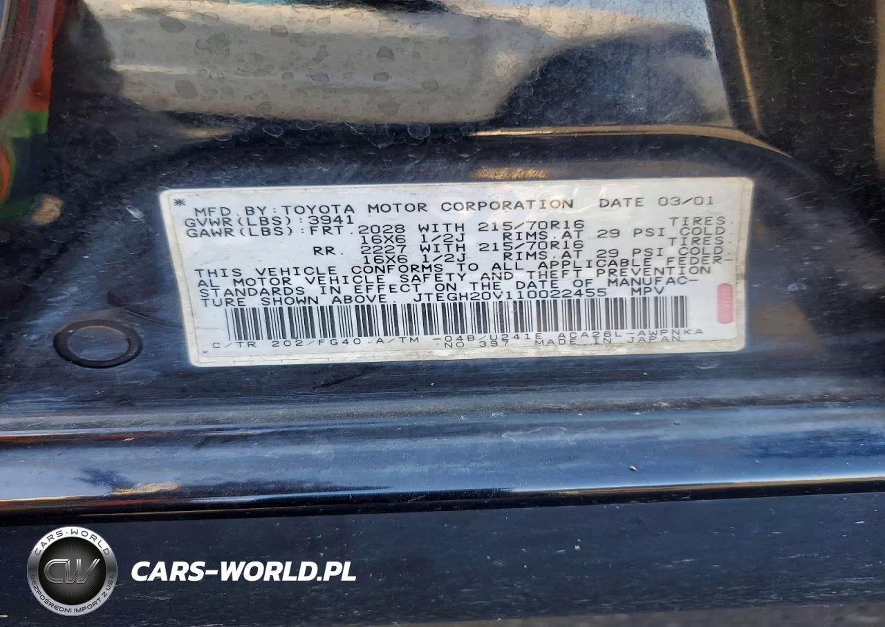 2001 Toyota Rav4 Base VIN:JTEGH20V110022455 - 13