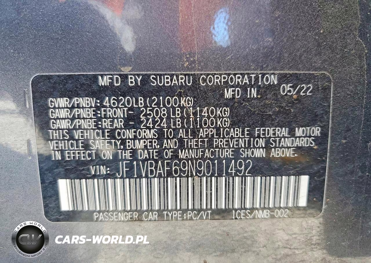 2022 Subaru Wrx Premium VIN:JF1VBAF69N9011492 - 13