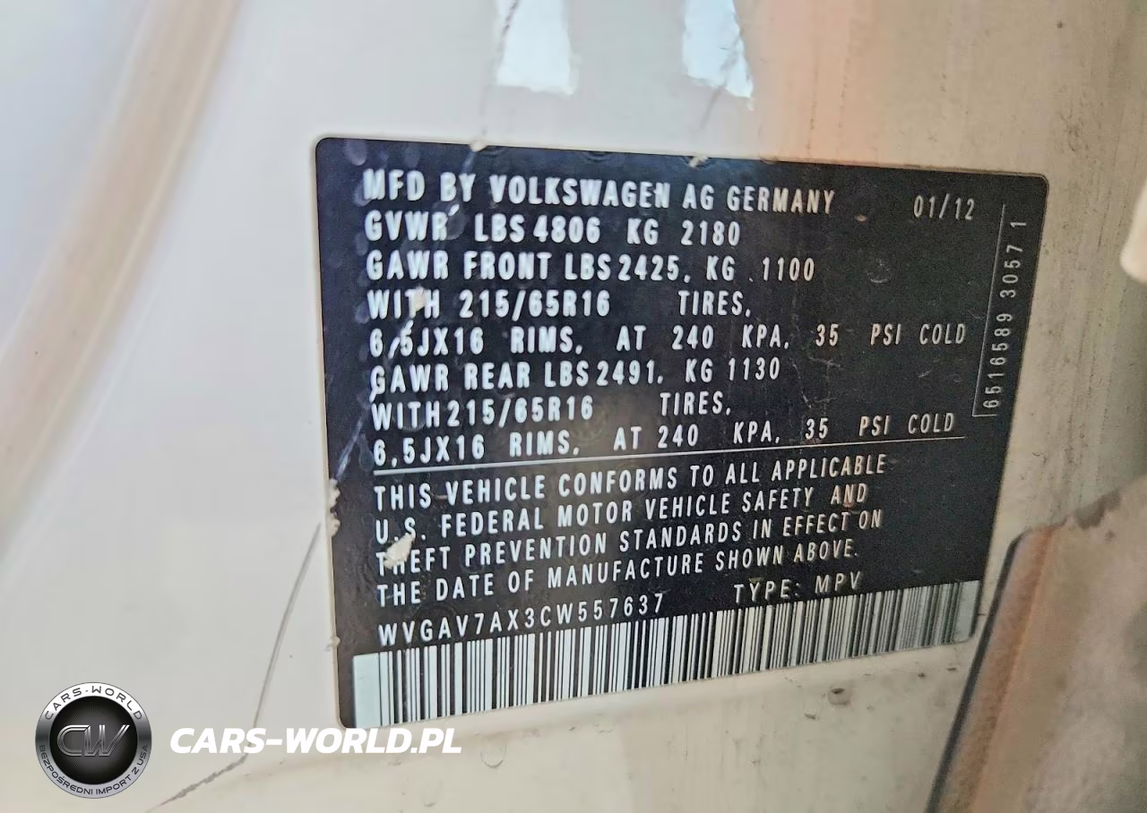 2012 Volkswagen Tiguan S VIN:WVGAV7AX3CW557637 - 14