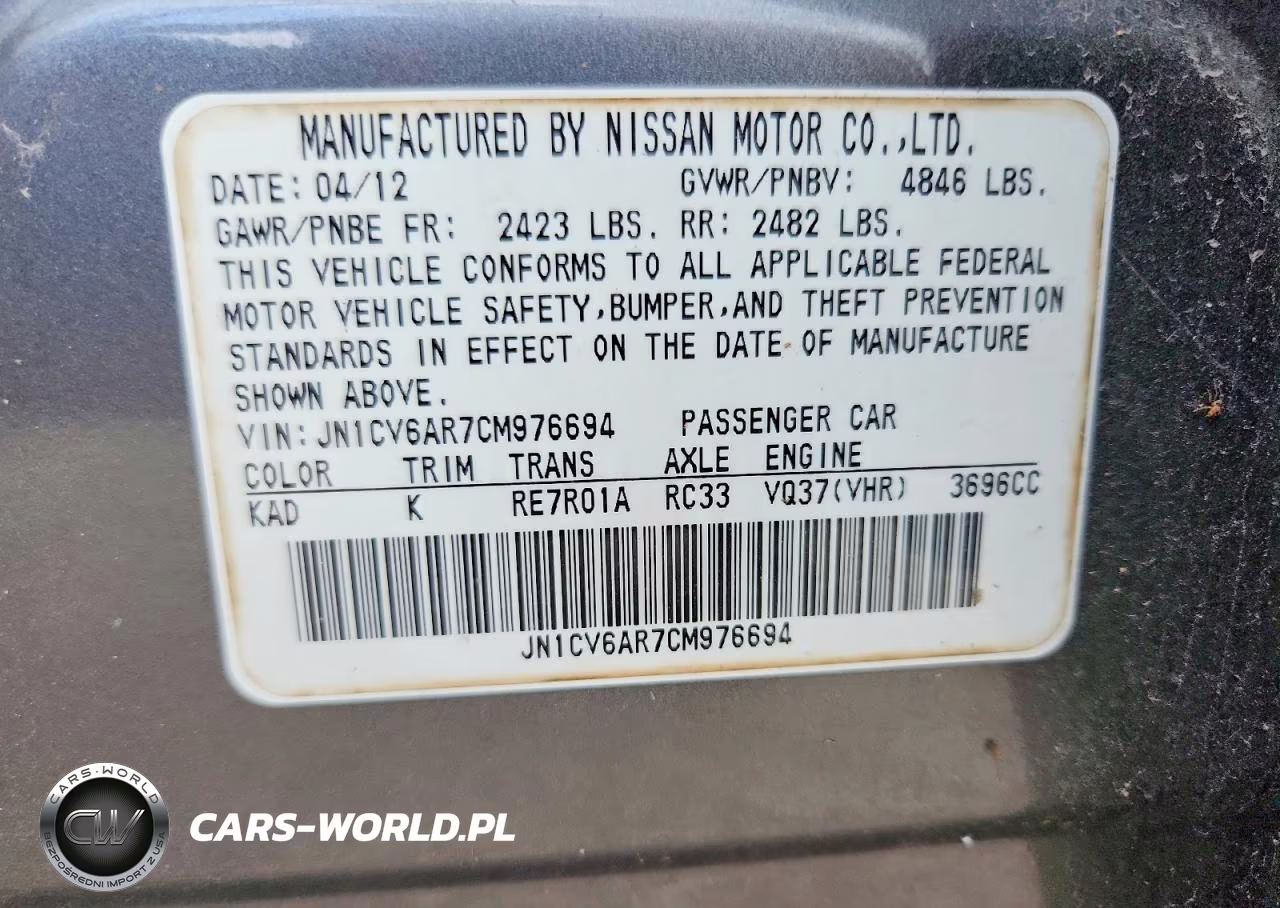 2012 Infiniti G37 VIN:JN1CV6AR7CM976694 - 12
