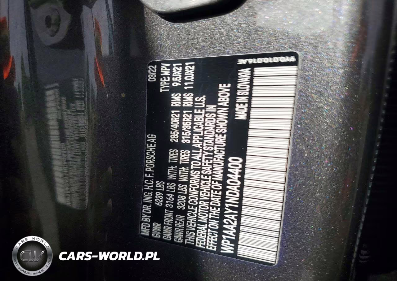 2022 Porsche Cayenne VIN:WP1AA2AY1NDA04400 - 13