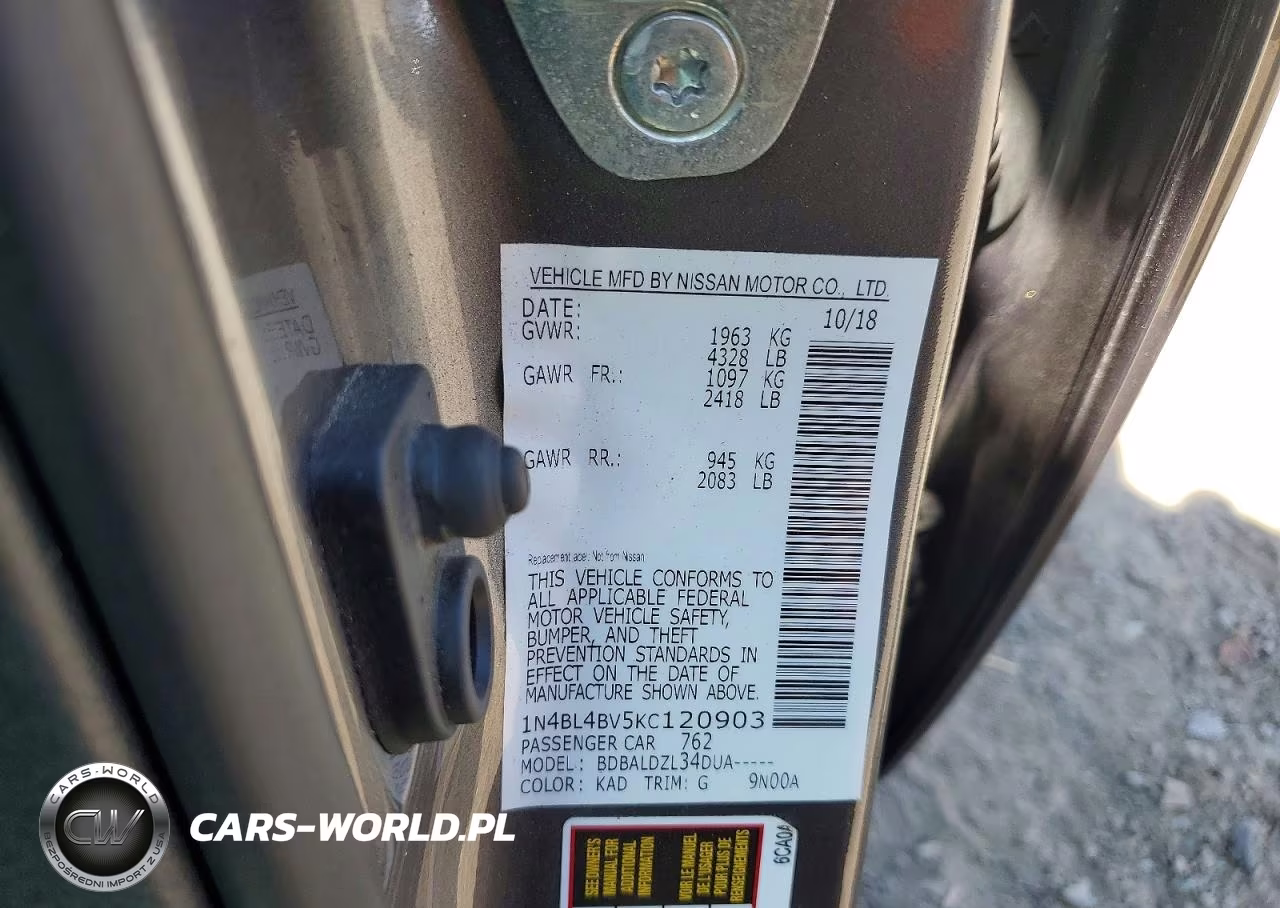 2019 Nissan Altima S VIN:1N4BL4BV5KC120903 - 12
