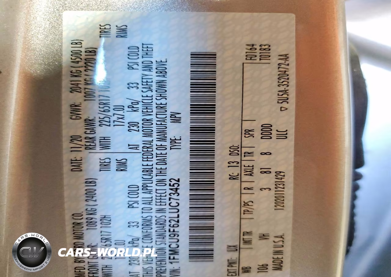 2020 Ford Escape S VIN:1FMCU9F62LUC73452 - 13