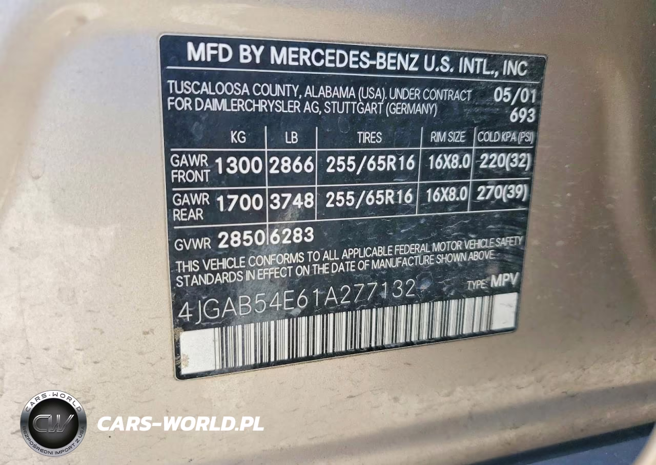 2001 Mercedes-Benz Ml 320 VIN:4JGAB54E61A277132 - 13