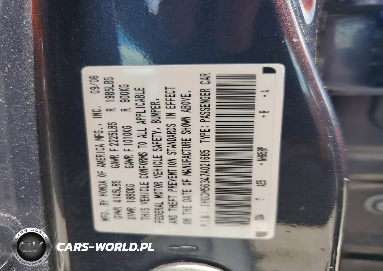 2007 Honda Accord Se VIN:1HGCM56347A021665 - 12
