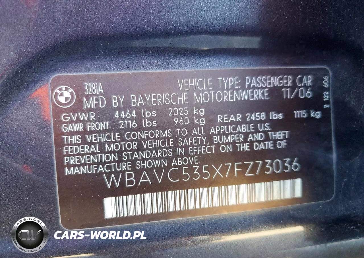 2007 BMW 328 I Sulev VIN:WBAVC535X7FZ73036 - 12