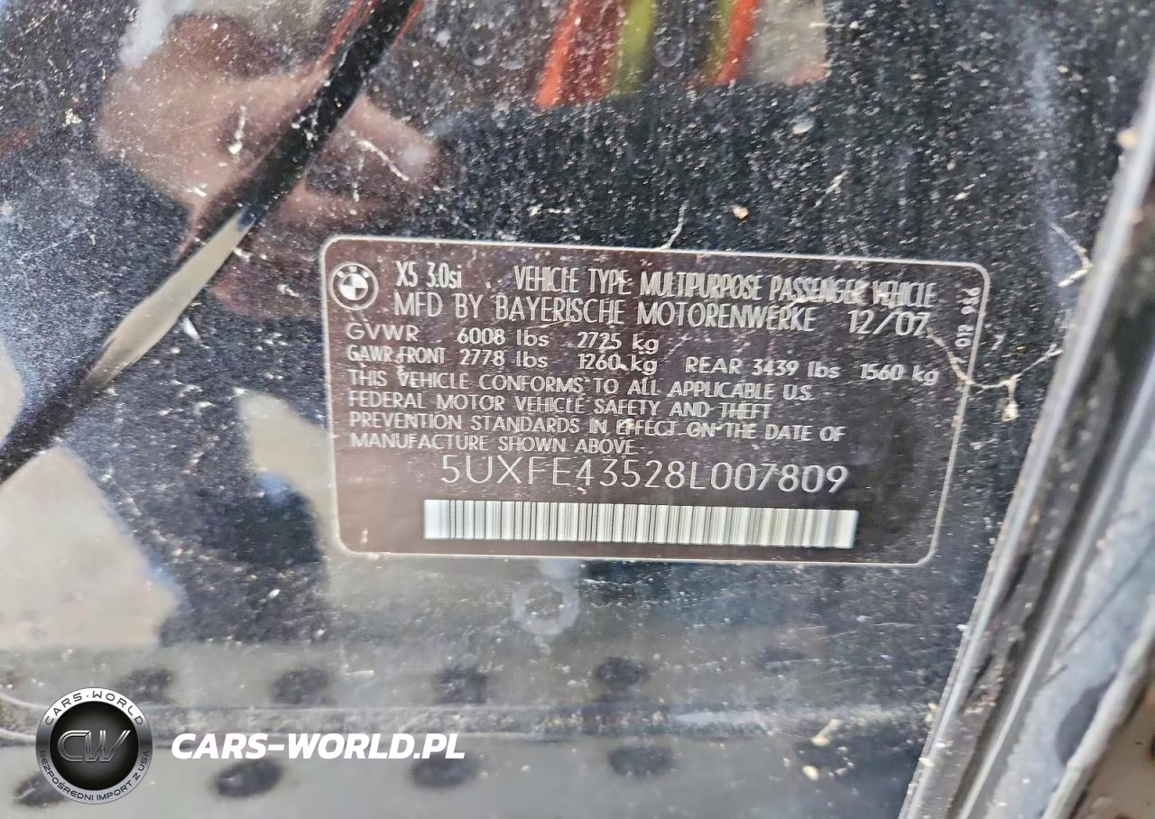 2008 BMW X5 3.0I VIN:5UXFE43528L007809 - 12