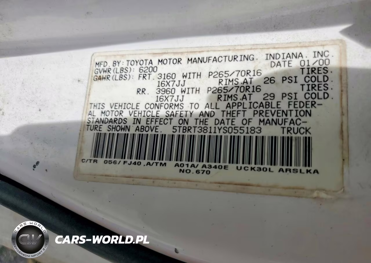 2000 Toyota Tundra Access Cab Limited VIN:5TBRT3811YS055183 - 12