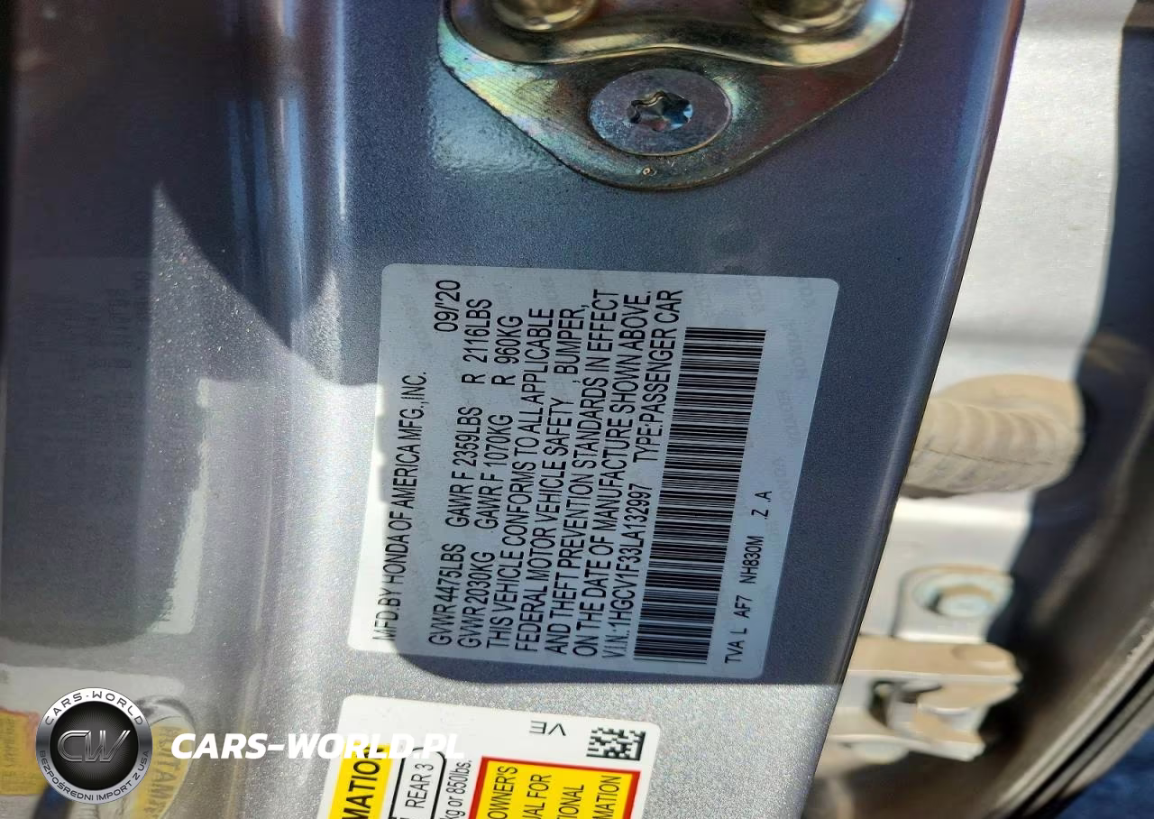 2020 Honda Accord Sport VIN:1HGCV1F33LA132997 - 13