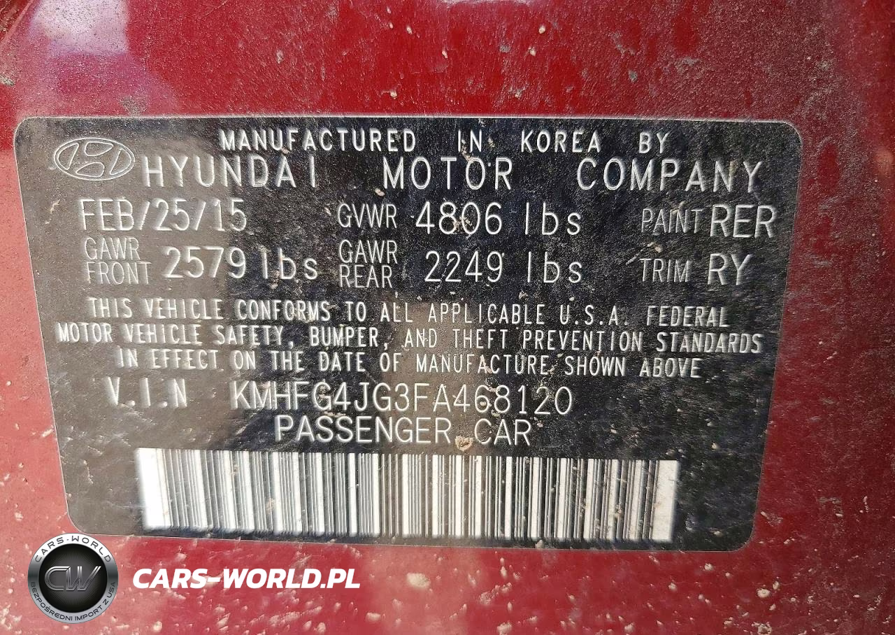 2015 Hyundai Azera Base VIN:KMHFG4JG3FA468120 - 12