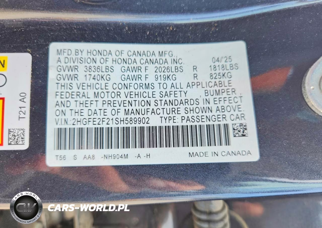 2025 Honda Civic Lx VIN:2HGFE2F21SH589902 - 12