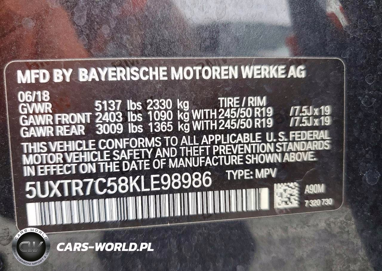 2019 BMW X3 Sdrive30I VIN:5UXTR7C58KLE98986 - 13