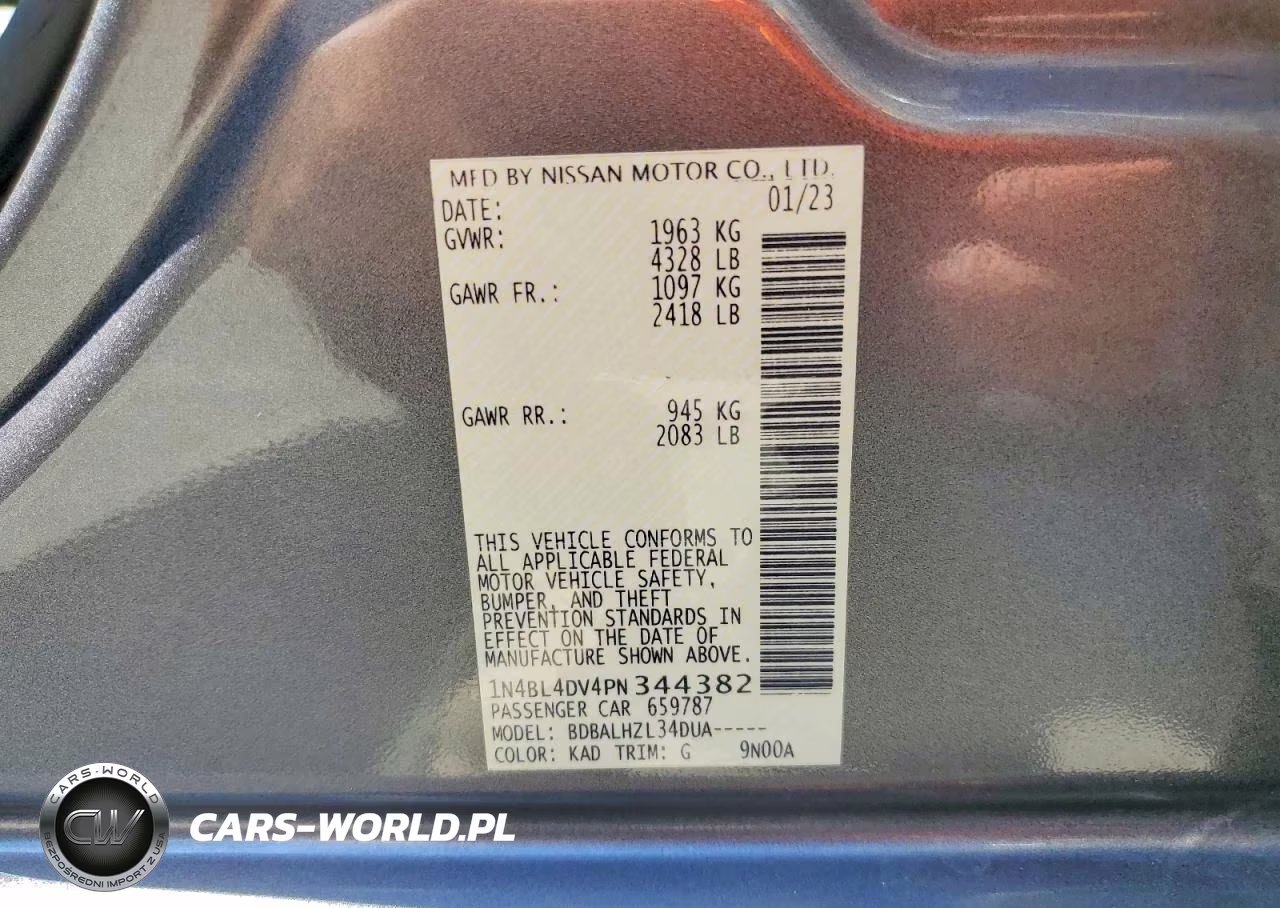 2023 Nissan Altima Sv VIN:1N4BL4DV4PN344382 - 12