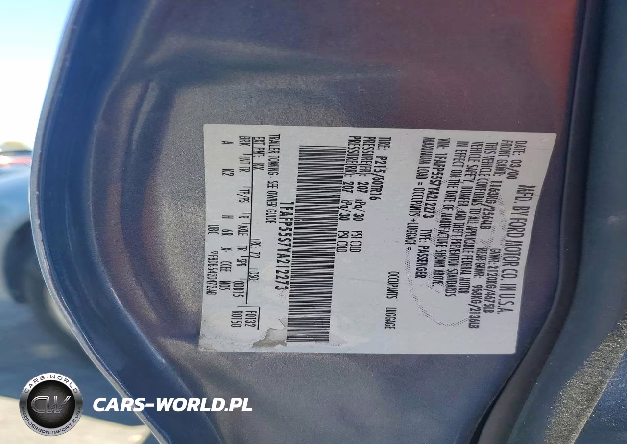 2000 Ford Taurus Ses VIN:1FAFP55S7YA212273 - 12