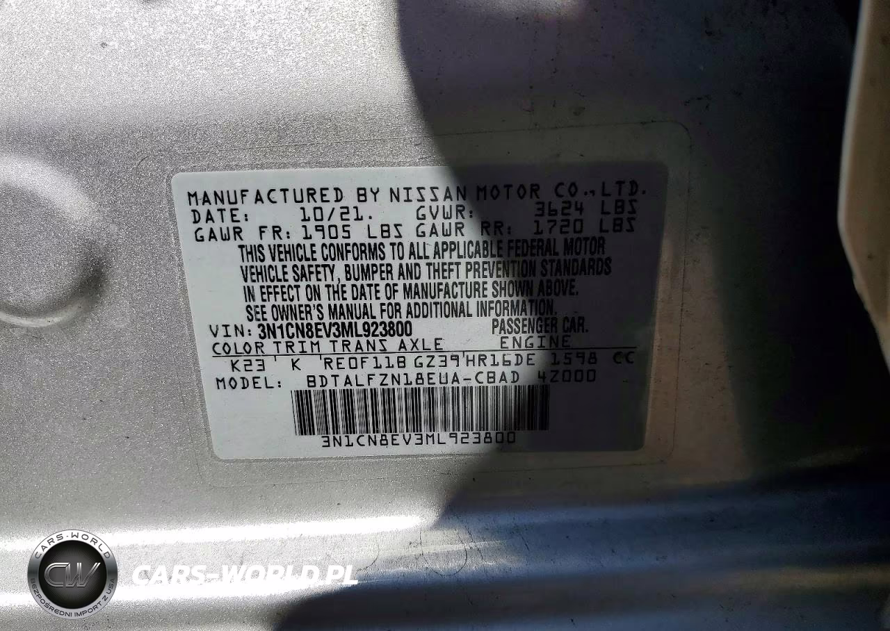 2021 Nissan Versa Sv VIN:3N1CN8EV3ML923800 - 12