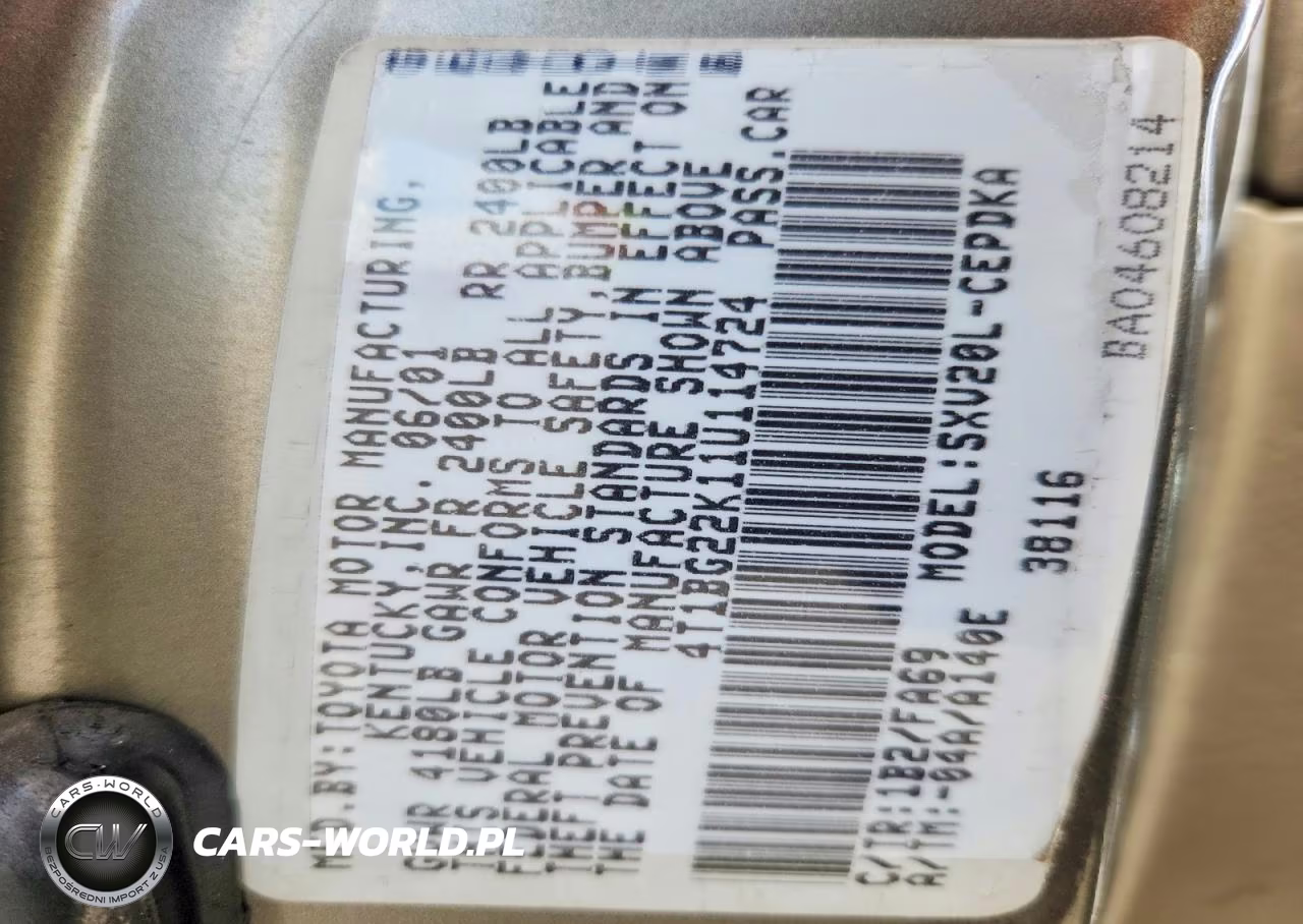 2001 Toyota Camry Ce VIN:4T1BG22K11U114724 - 12
