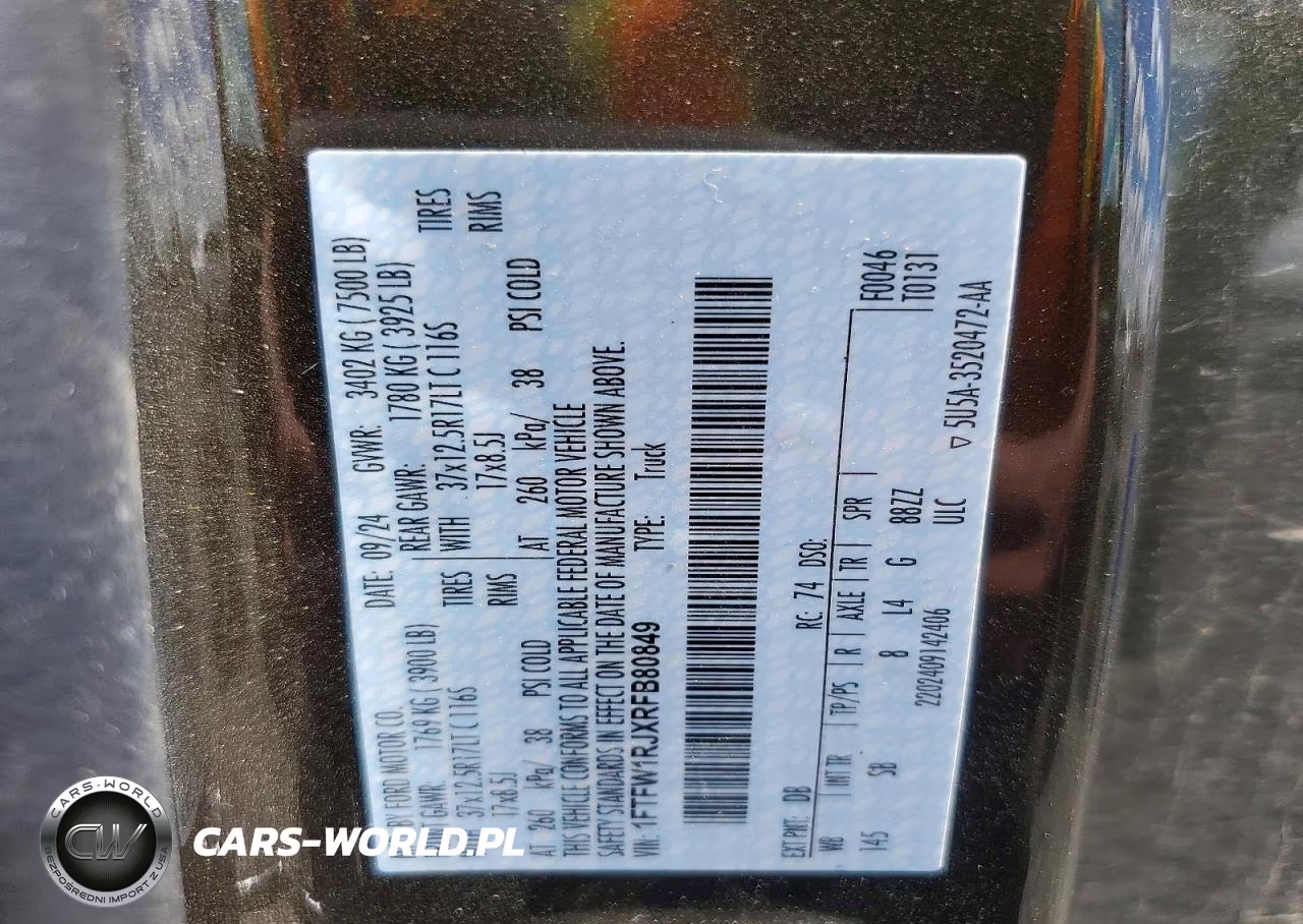 2024 Ford F150 Raptor VIN:1FTFW1RJXRFB80849 - 12