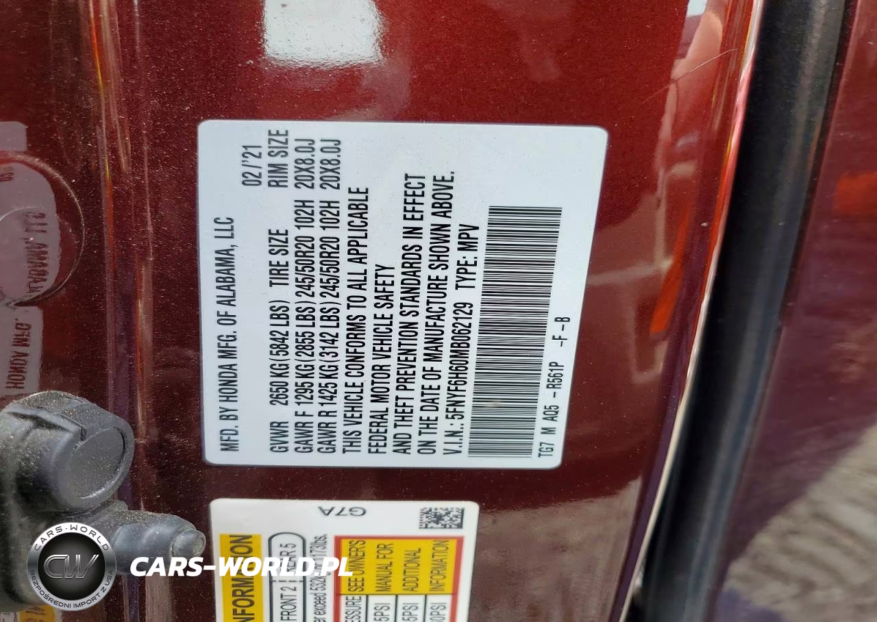 2021 Honda Pilot Touring VIN:5FNYF6H60MB062129 - 14