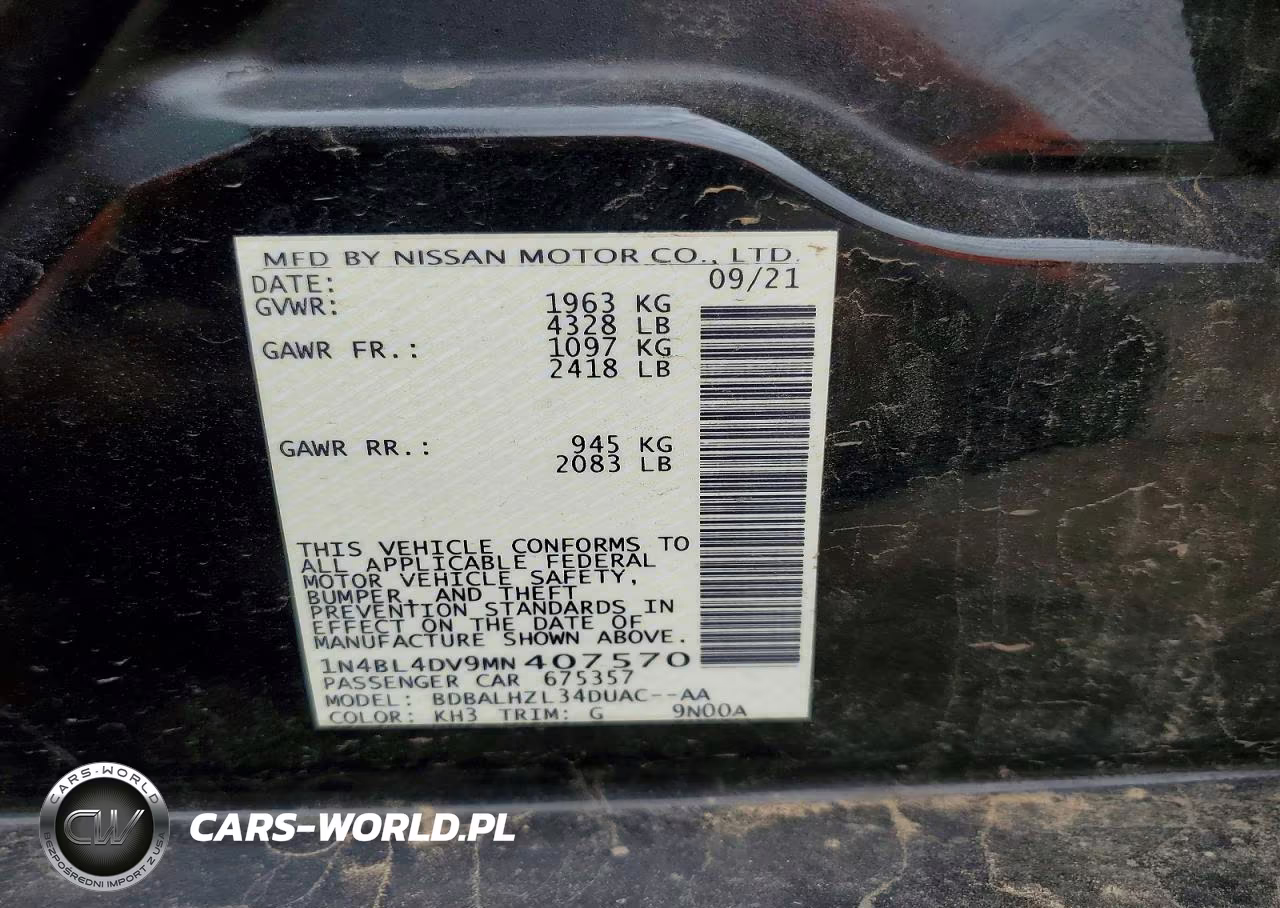 2021 Nissan Altima Sv VIN:1N4BL4DV9MN407570 - 12