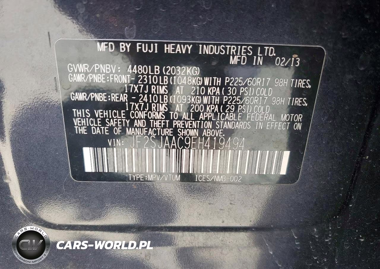 2014 Subaru Forester 2.5I VIN:JF2SJAAC9EH419494 - 14
