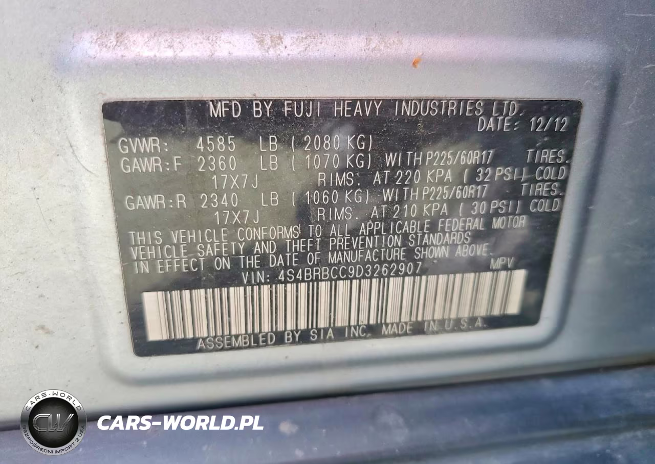 2013 Subaru Outback 2.5I Premium VIN:4S4BRBCC9D3262907 - 12