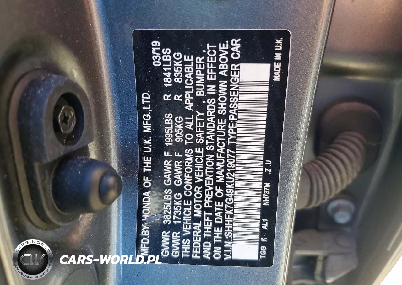 2019 Honda Civic Sport VIN:SHHFK7G49KU219077 - 13