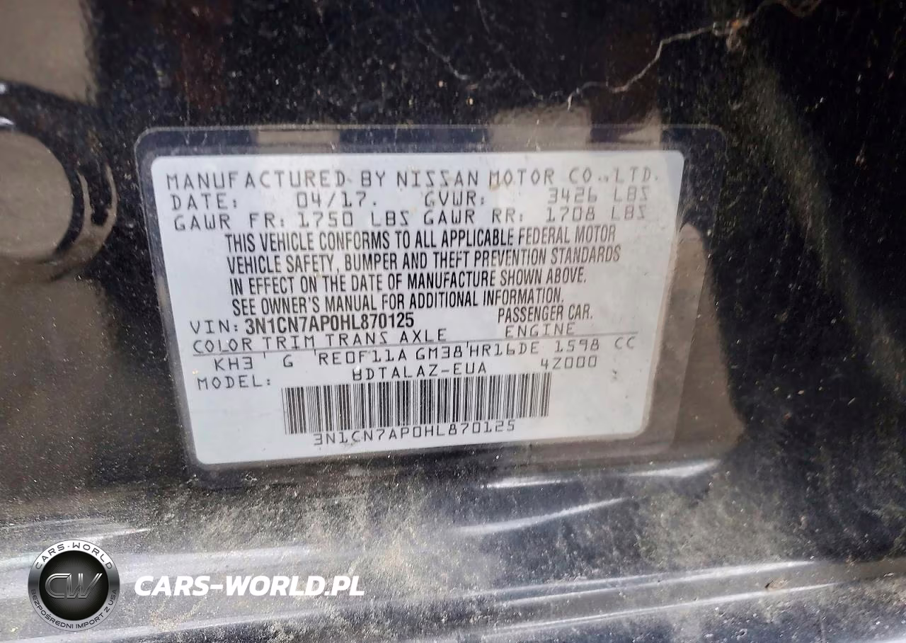2017 Nissan Versa 1.6 S Plus VIN:3N1CN7AP0HL870125 - 12