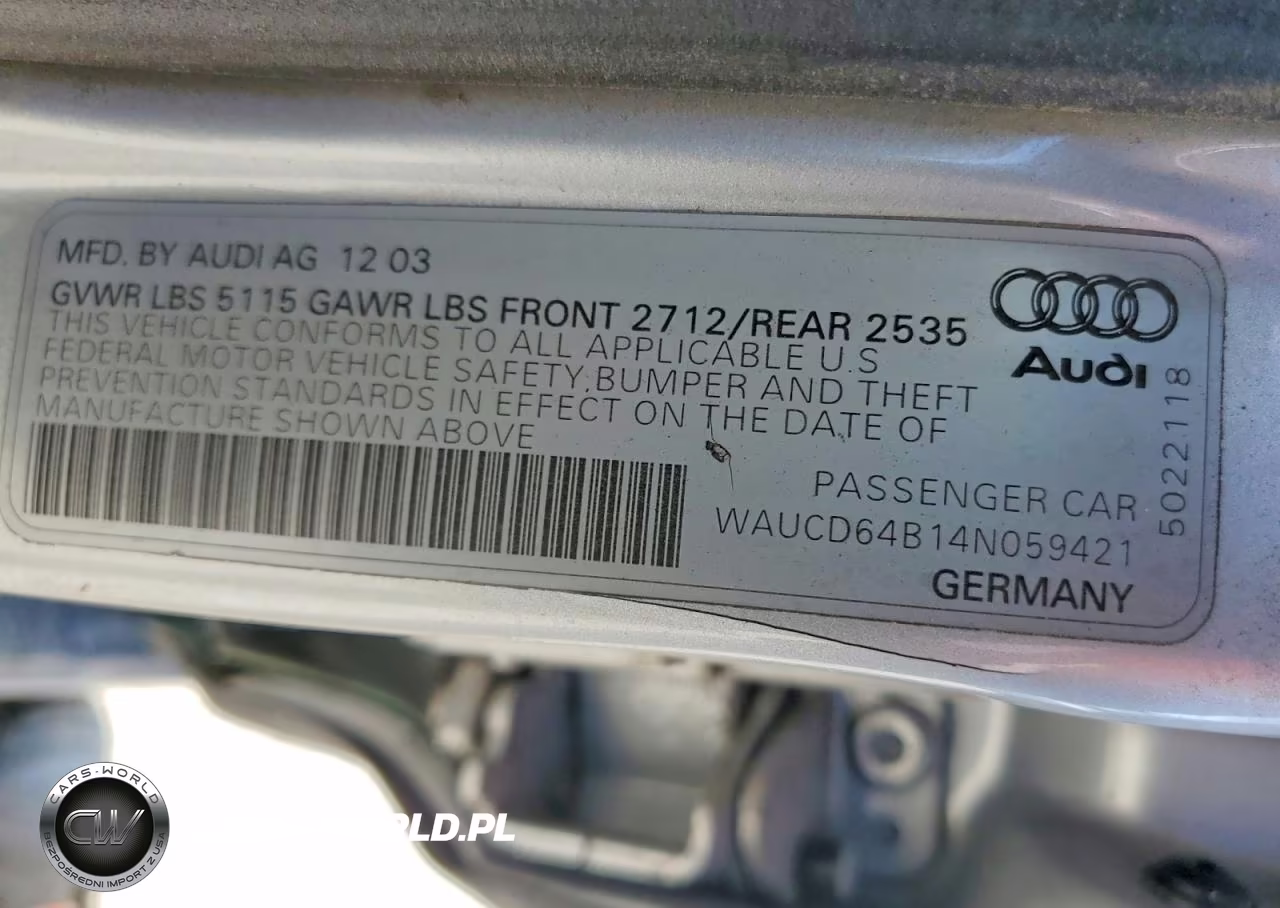 2004 Audi A6 S-Line Quattro VIN:WAUCD64B14N059421 - 12
