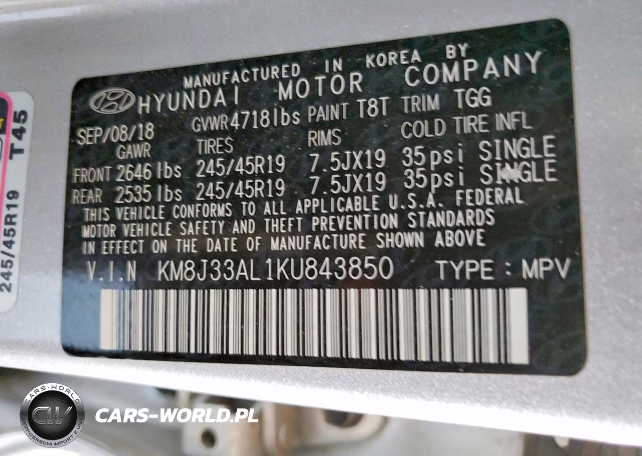 2019 Hyundai Tucson Sport VIN:KM8J33AL1KU843850 - 12