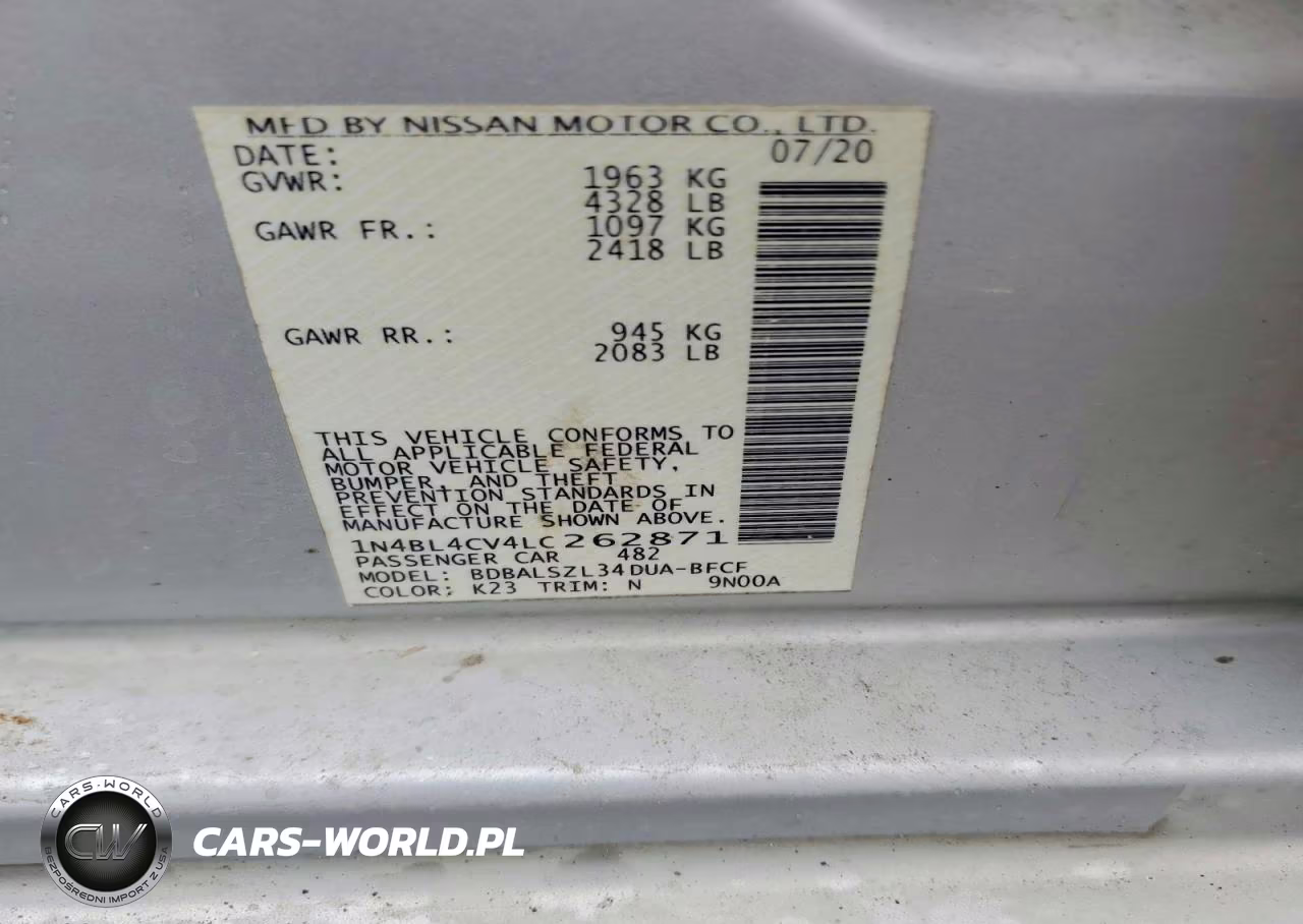 2020 Nissan Altima Sr VIN:1N4BL4CV4LC262871 - 12