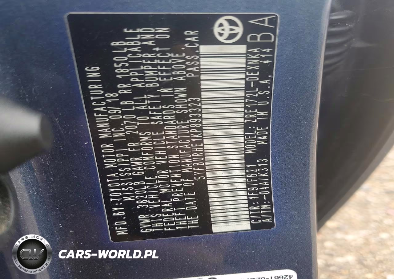 2019 Toyota Corolla Le VIN:5YFBURHE1KP893323 - 12