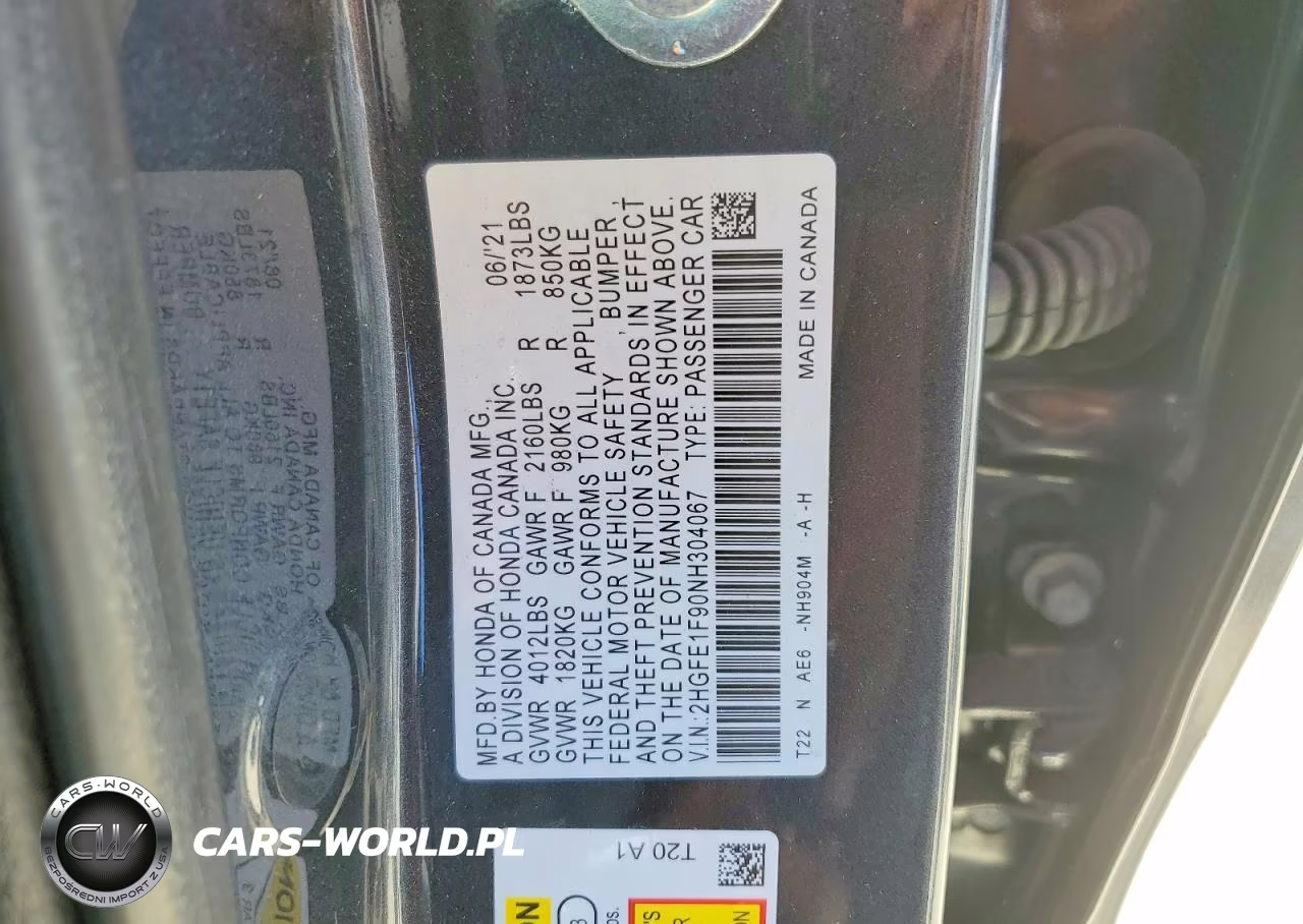 2022 Honda Civic Touring VIN:2HGFE1F90NH304067 - 12