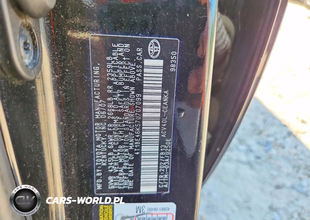 2007 Toyota Camry Ce VIN:4T1BE46K57U707099 - 12