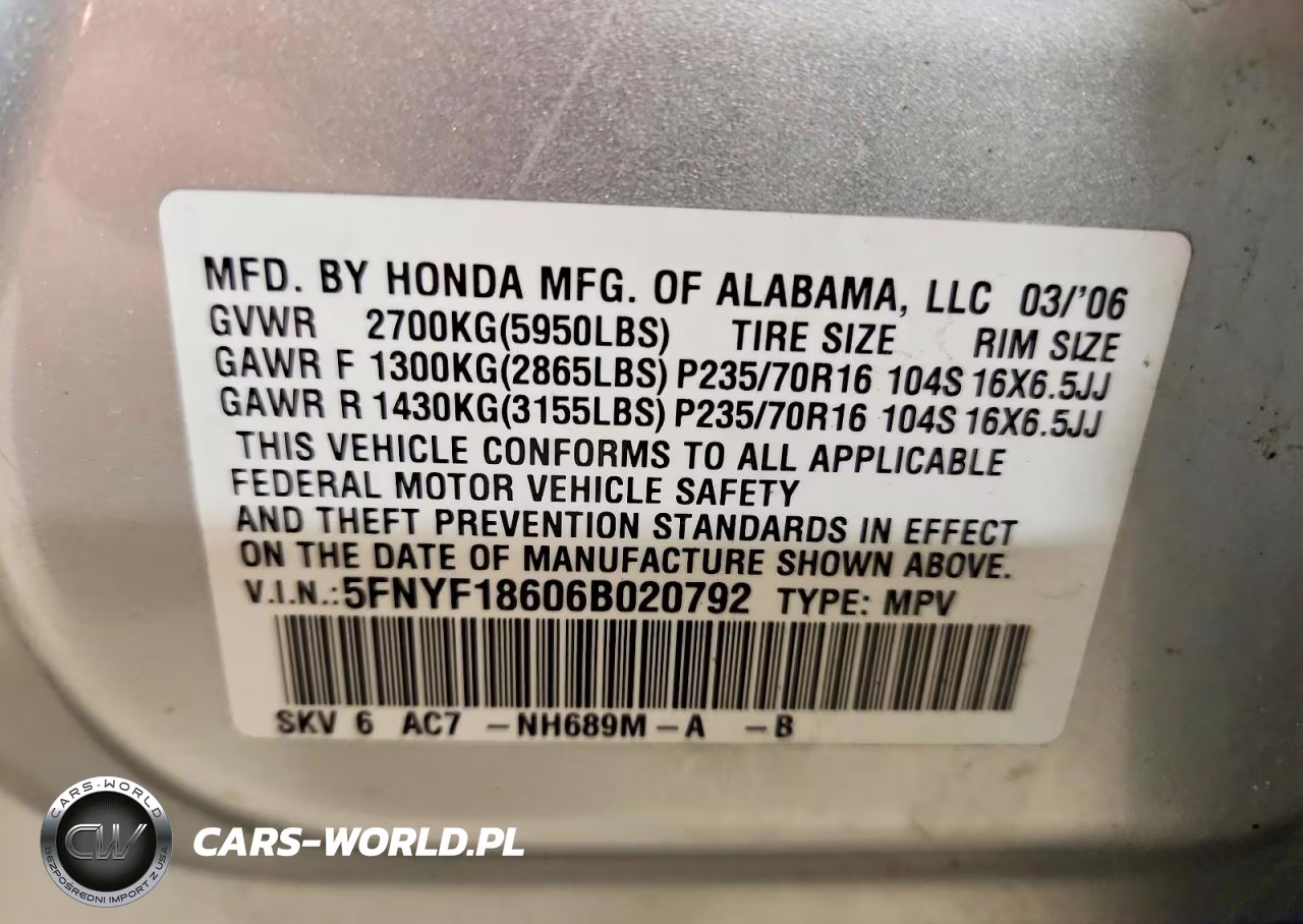 2006 Honda Pilot VIN:5FNYF18606B020792 - 12